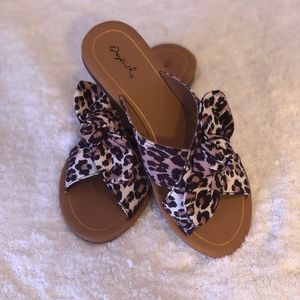 Qupid Leopard Suede Knotted Sandals